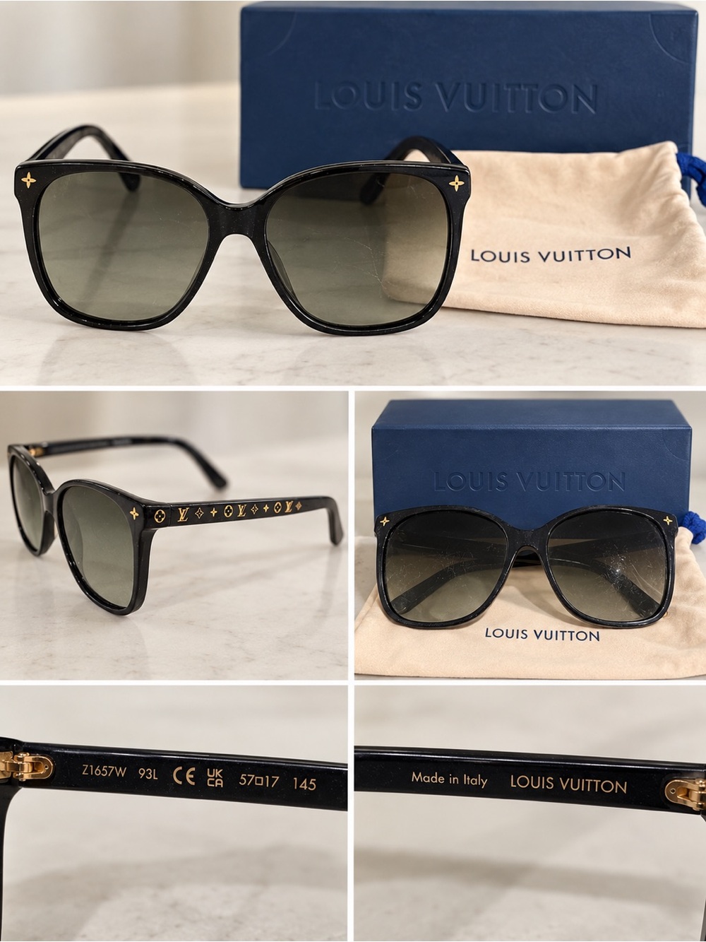 Louis Vuitton Z1657W Black Monogram Cat Eye Sunglasses 57mm w/ Box & Dust Bag